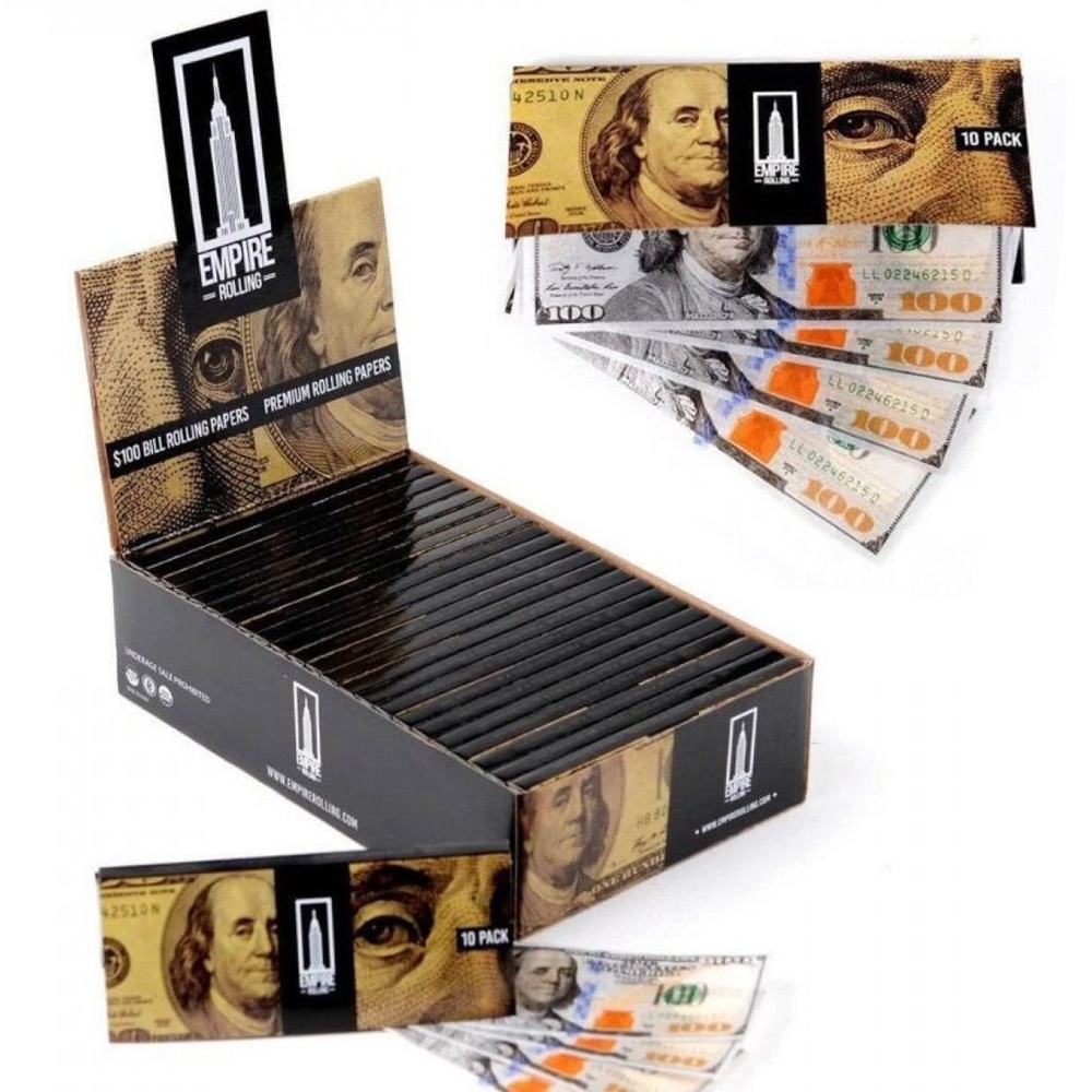 10pcs/set 100 Banknote Pattern Print 1: 1 Size Ultra-thin Rolling Papers gray