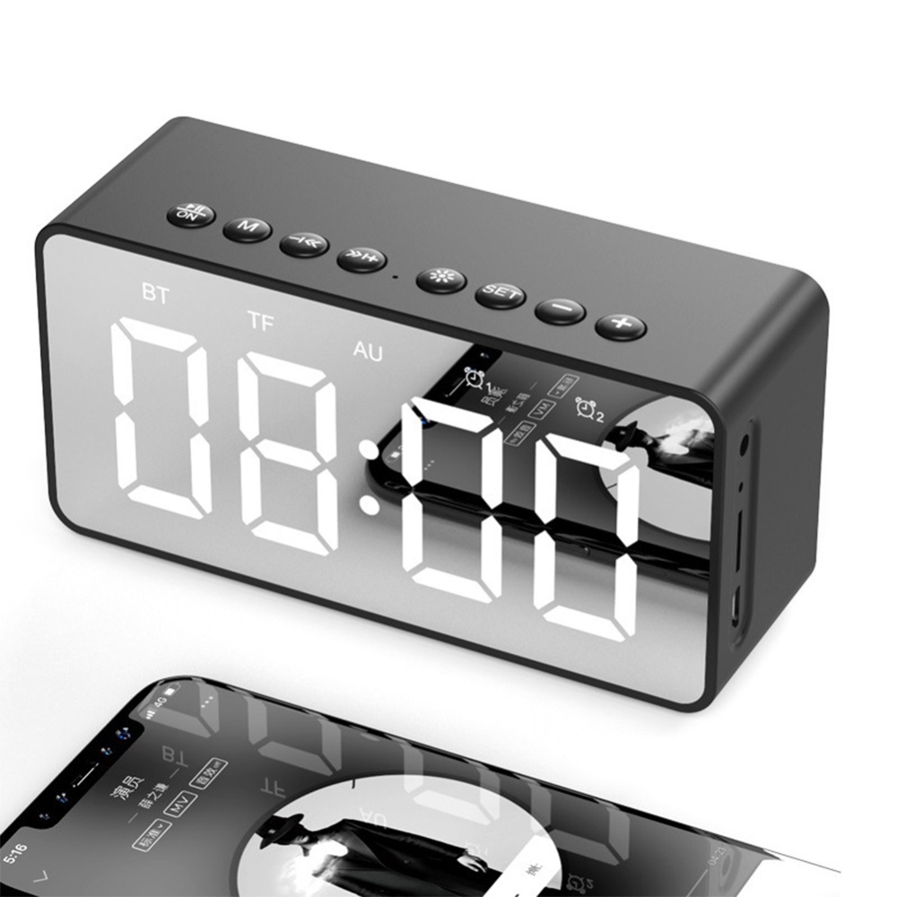 Portable Mini Bluetooth Speaker Desktop Mirror Screen Display Alarm Clock black - Image 3