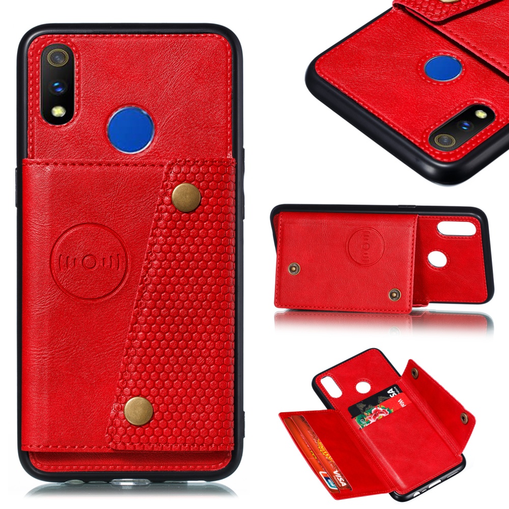 For OPPO Realme 3 pro PU Leather Flip Stand Shockproof Cell Phone Cover Double Buckle Anti-dust Case With Card Slots Pocket blue - Image 2