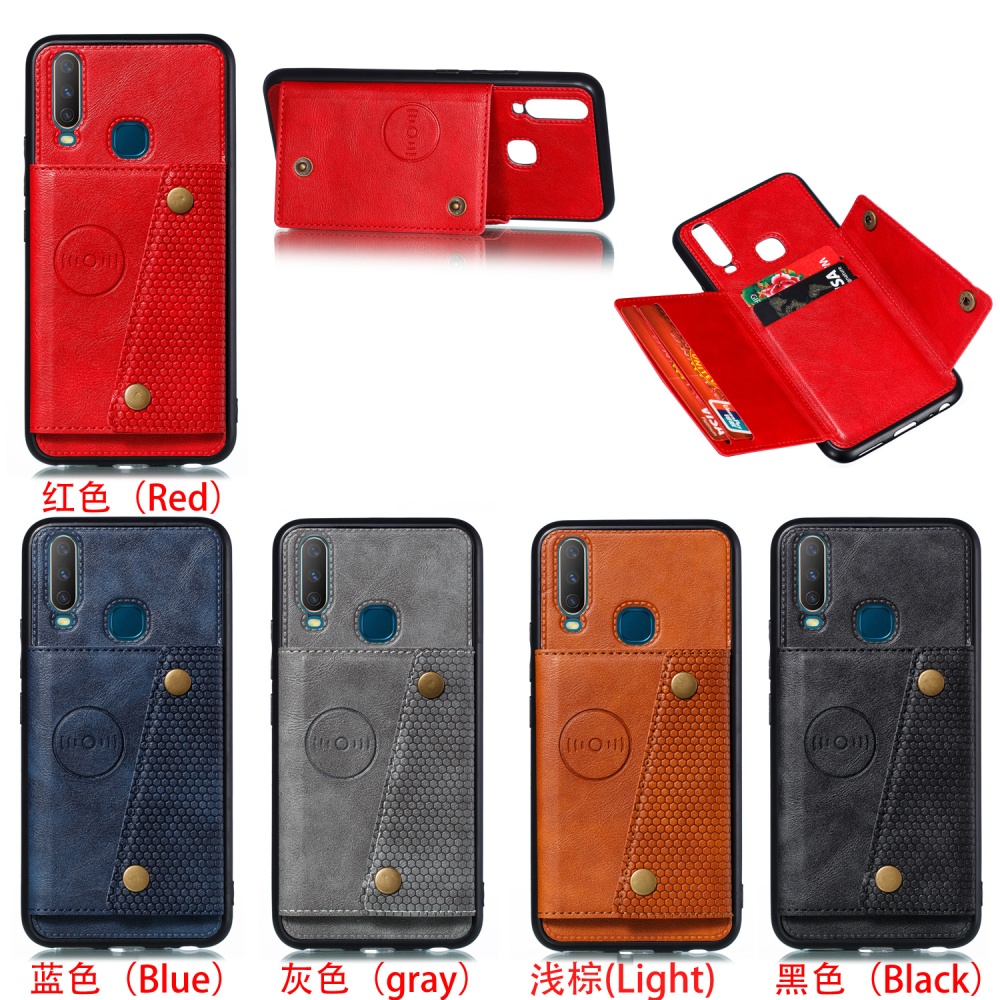 For VIVO Y17 Shockproof Double Buckle Wallet Case Cell Phone PU Leather Flip Stand Cover With Card Slots black - Image 2