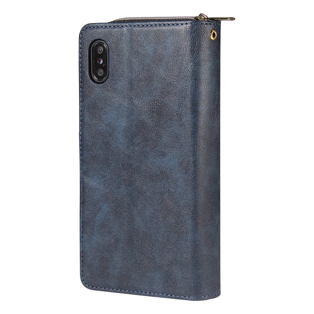 For iphone X/XS/XS MAX/11/11Pro Pu Leather Mobile Phone Cover Zipper Card Bag + Wrist Strap blue - Image 2