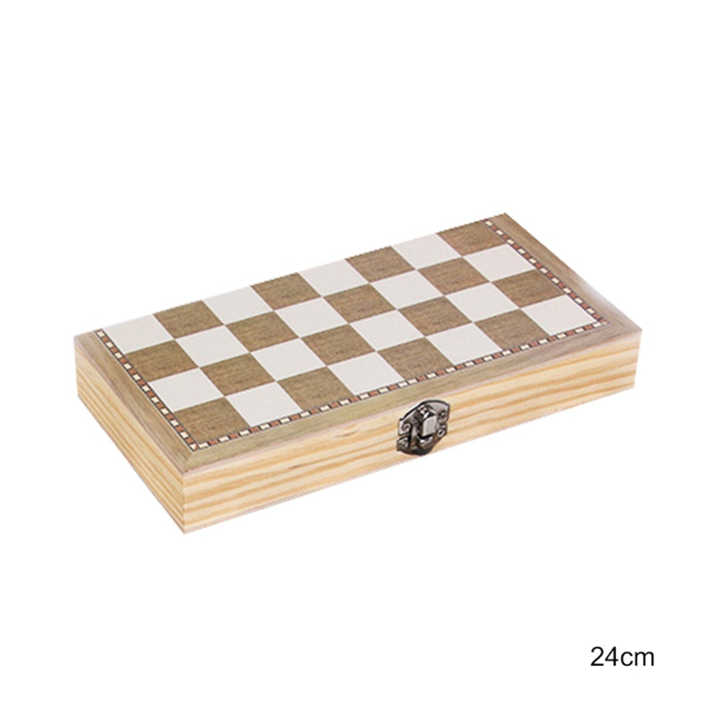 Wood Chess Set Portable Game Of Checkers Backgammon Folding 24CM