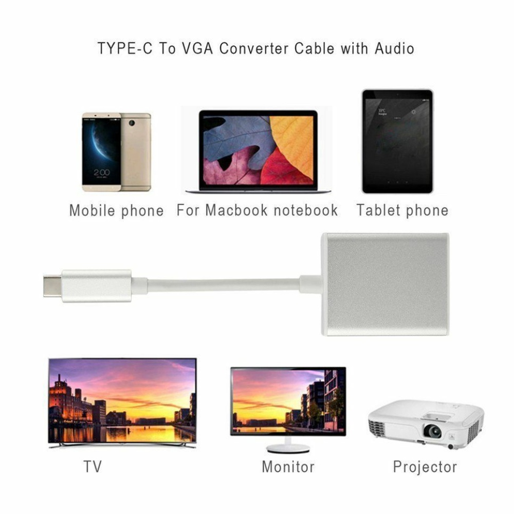 USB 3.1 Type C to VGA Adapter USB-C Male 1080p Female Converter Gold - Image 2