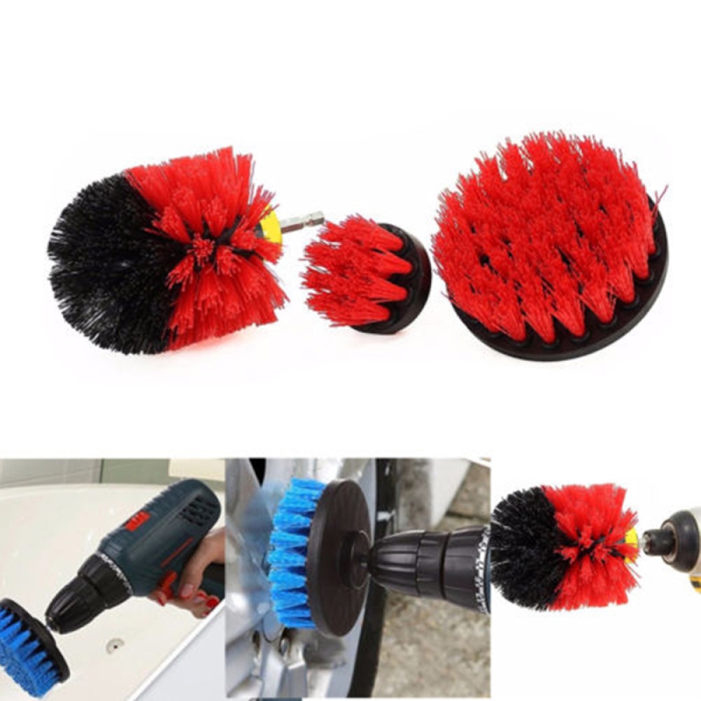 Tile Grout Power Scrubber Cleaning Brushes Cleaner Set For Electric Drills 3Pcs/set red