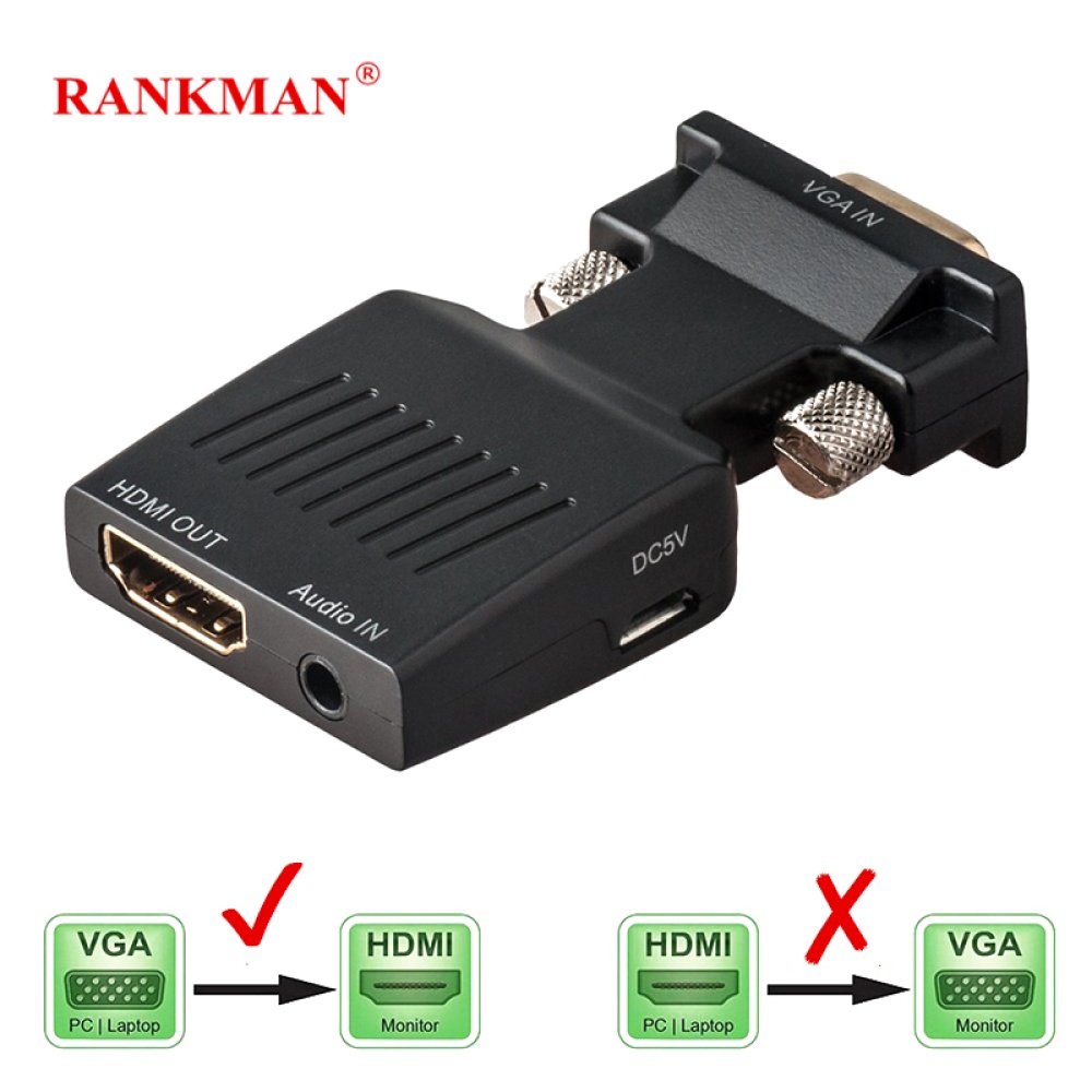 VGA Male to HDMI Female Adapter with Audio Cables 1080P for HDTV Monitor Projector black - Image 2