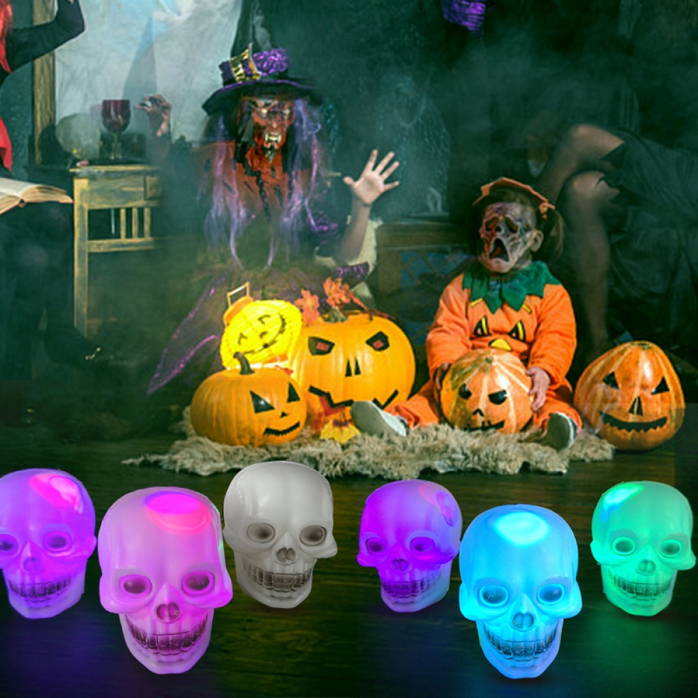 LED Colorful Skull Shape Night Light Halloween Party Decoration Drop Headlight