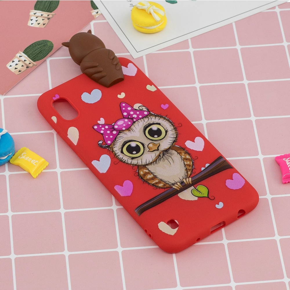 For Samsung A10 3D Cute Coloured Painted Animal TPU Anti-scratch Non-slip Protective Cover Back Case Red owl - Image 2