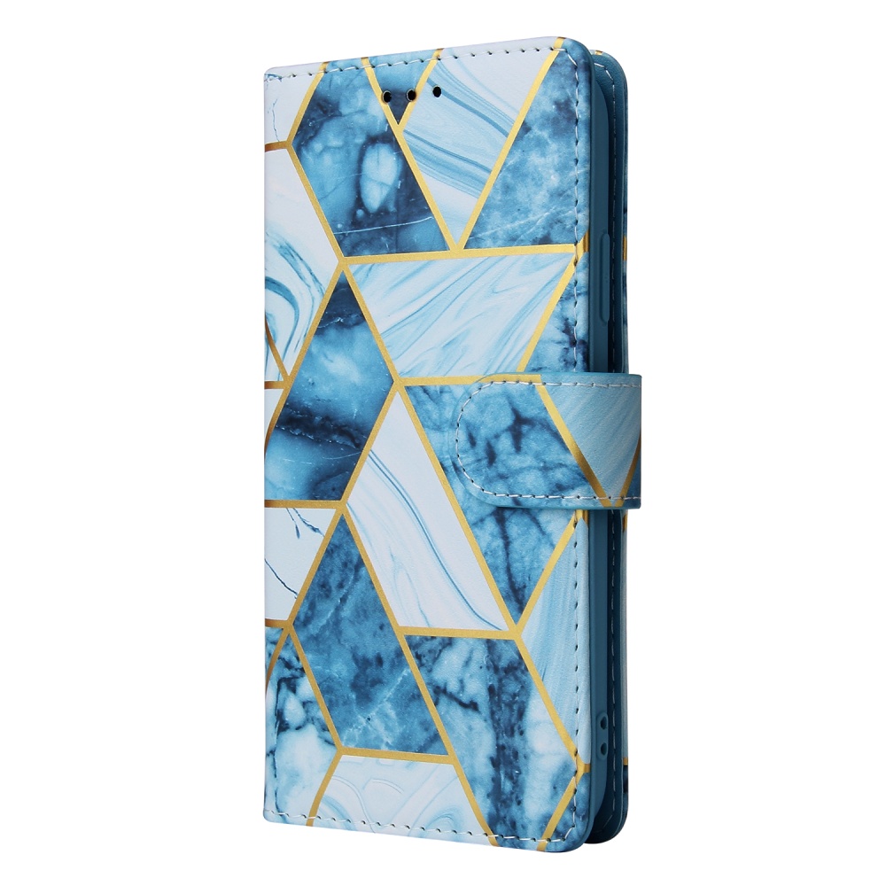 For Iphone 11 Mobile Phone Cover Inlay Gold Line Marble Pattern Flip Leather Case blue - Image 2