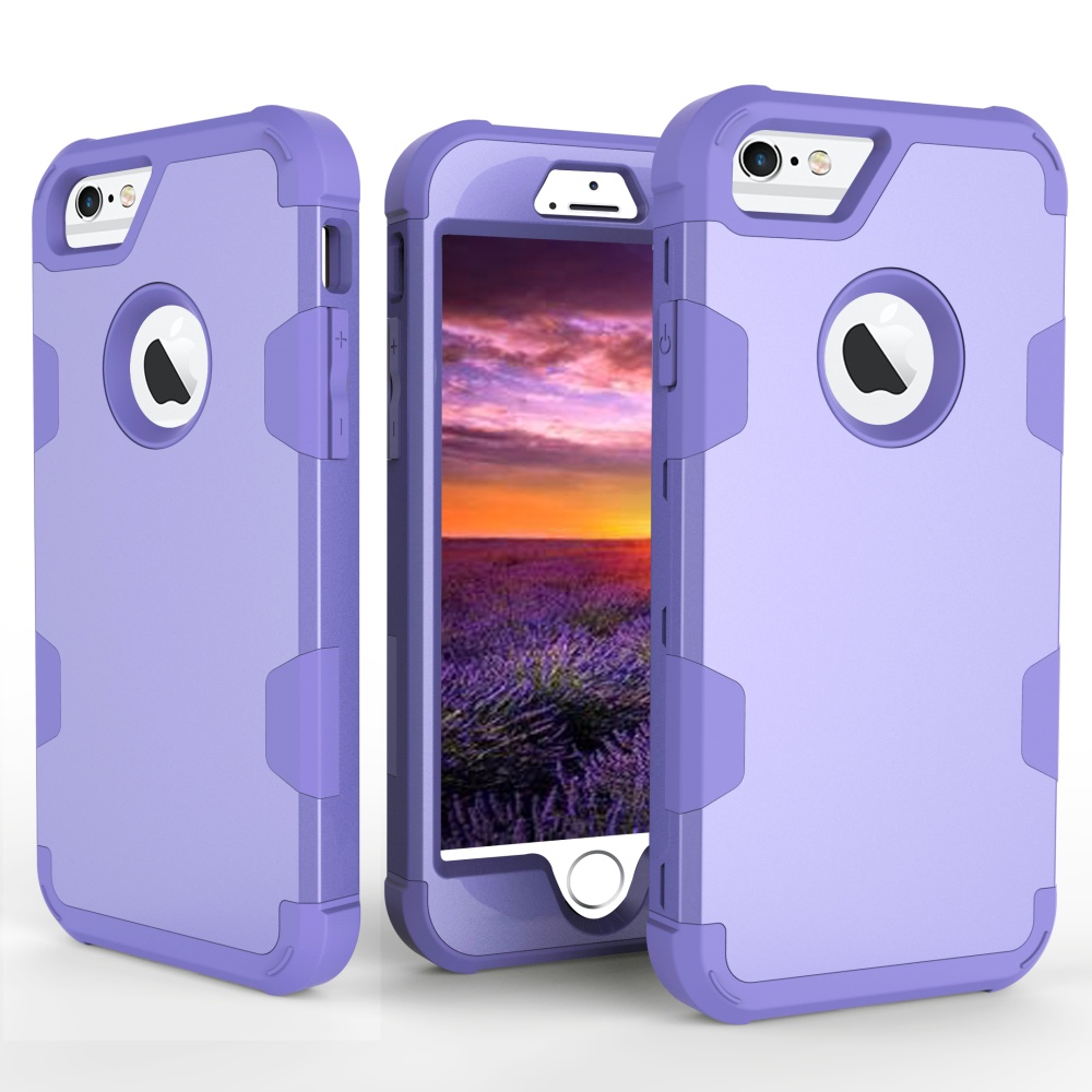 For iPhone 6/6S PC+ Silicone 2 in 1 Hit Color Tri-proof Shockproof Dustproof Anti-fall Protective Cover Back Case purple - Image 2