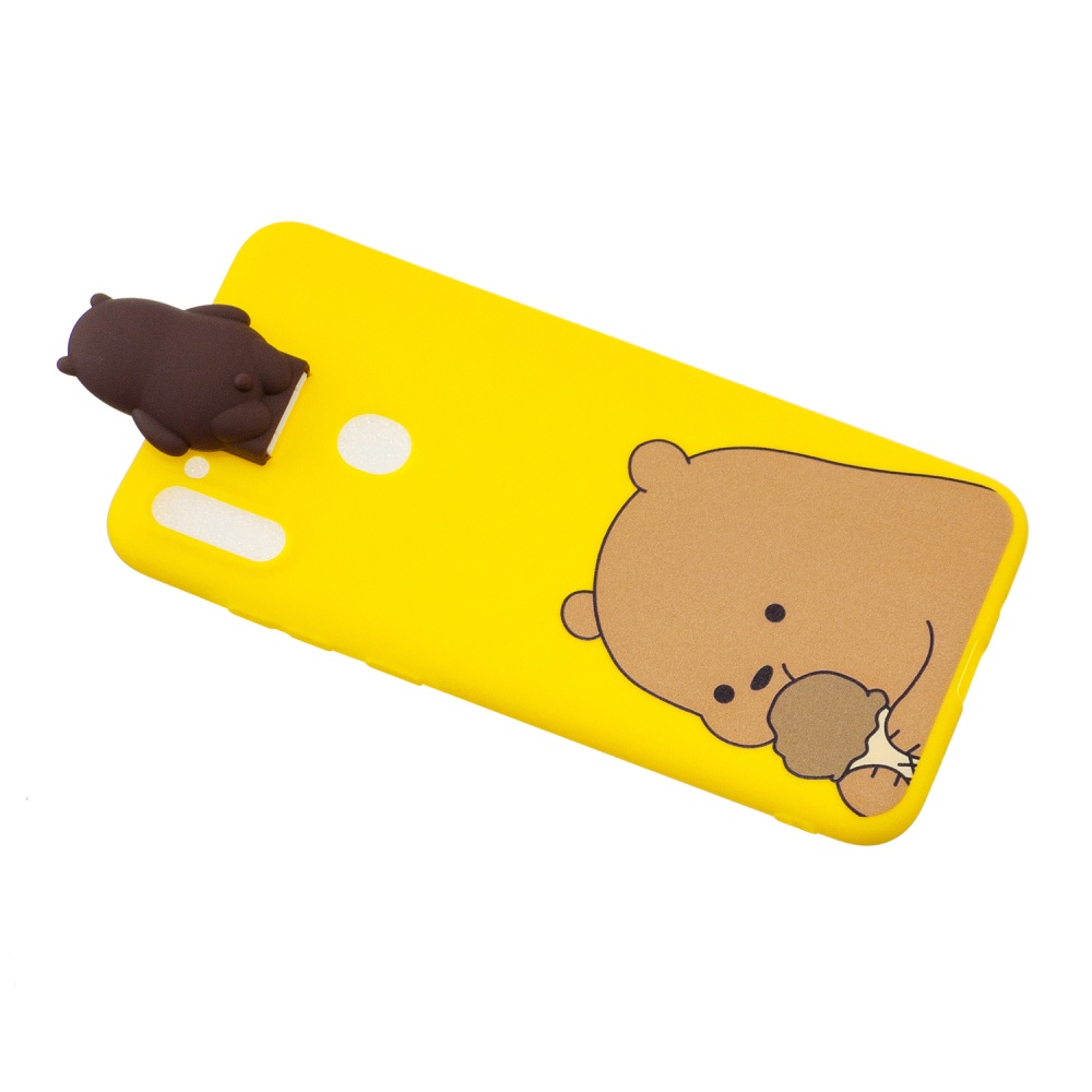 For Samsung A11 Soft TPU Back Cover Cartoon Painting Mobile Phone Case Shell with Bracket Brown Bear - Image 2