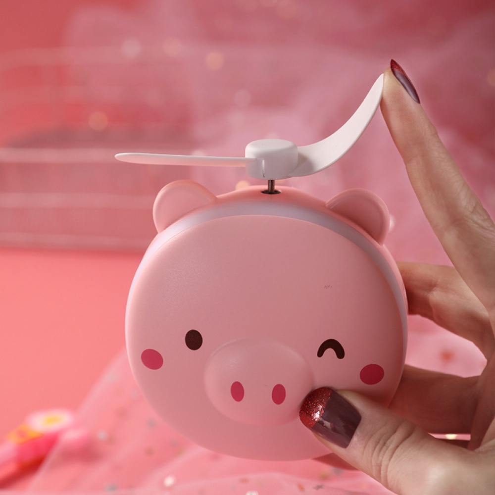 Portable Handheld Fan with LED Fill Light Makeup Mirror Mini USB Charging Pink Pig Winking Fan_8.5 * 3.5 10