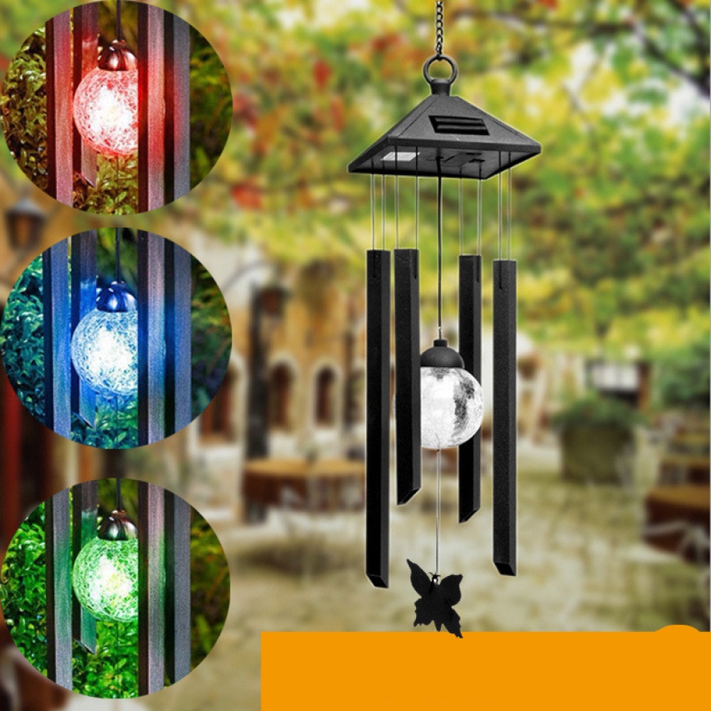 Solar Powered Wind Chimes Light Waterproof Outdoor Garden Decoration Lamp black - Image 3