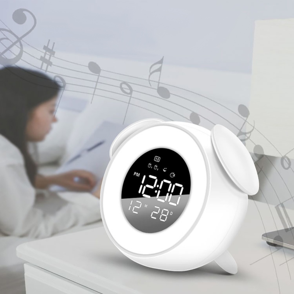 Music LED Alarm Clock Children Night Light Sleep Sounds Machine Cartoon Bedside Lamp white - Image 2