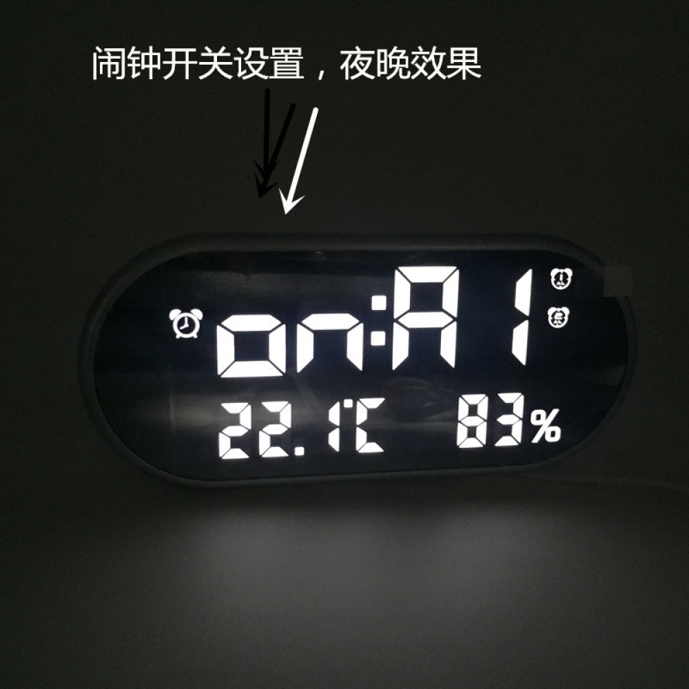 HD LED Digital Alarm Clock Dual USB Temperature Humidity Display Mirror with Backlight green light - Image 2