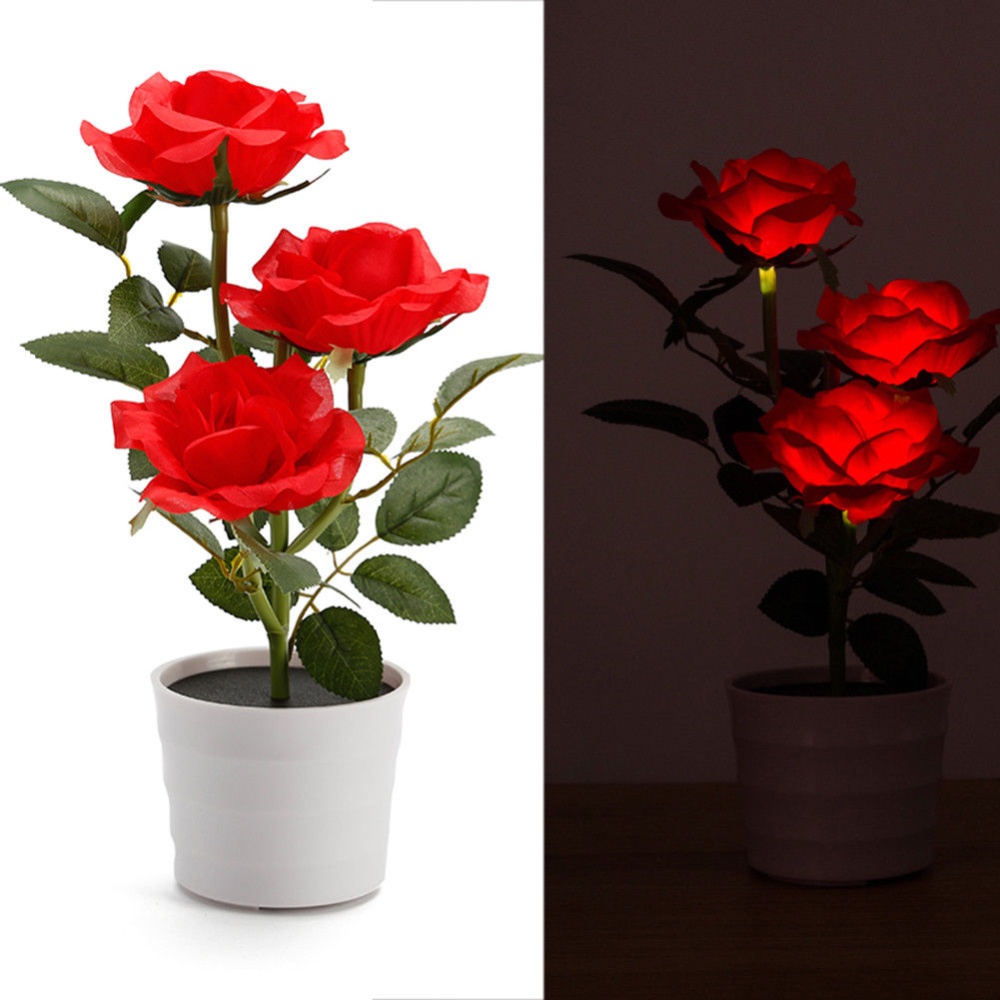 Solar Power 3 LED Rose Flower Lamp Landscape Night Light Sensor Home Decor Bright red - Image 2