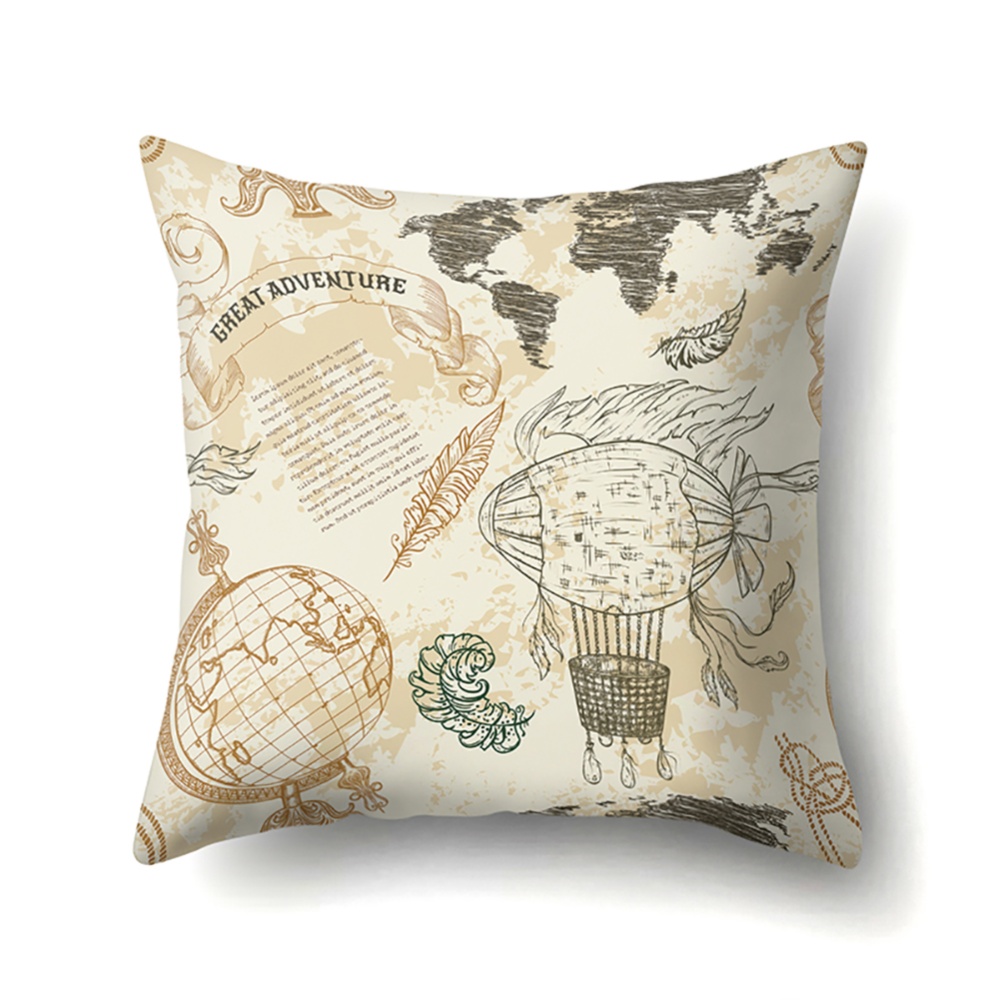 Square World Map Compass Pillowcase Cushion Throw Pillow Cover Printed Living Room Sofa Case 45*45cm CCA419(4)