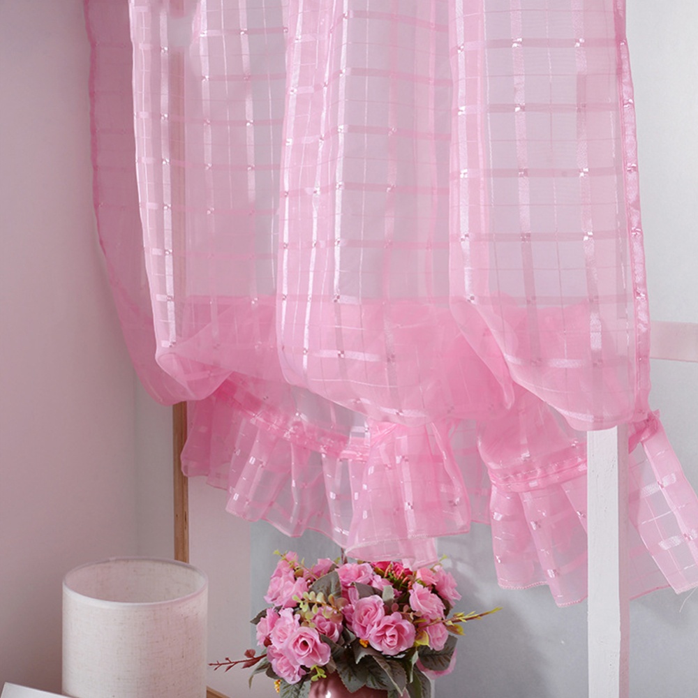 Short Tulle Curtains for Living Room Window Decorative Drapes Pink_1 meter wide x 1.4 meters high