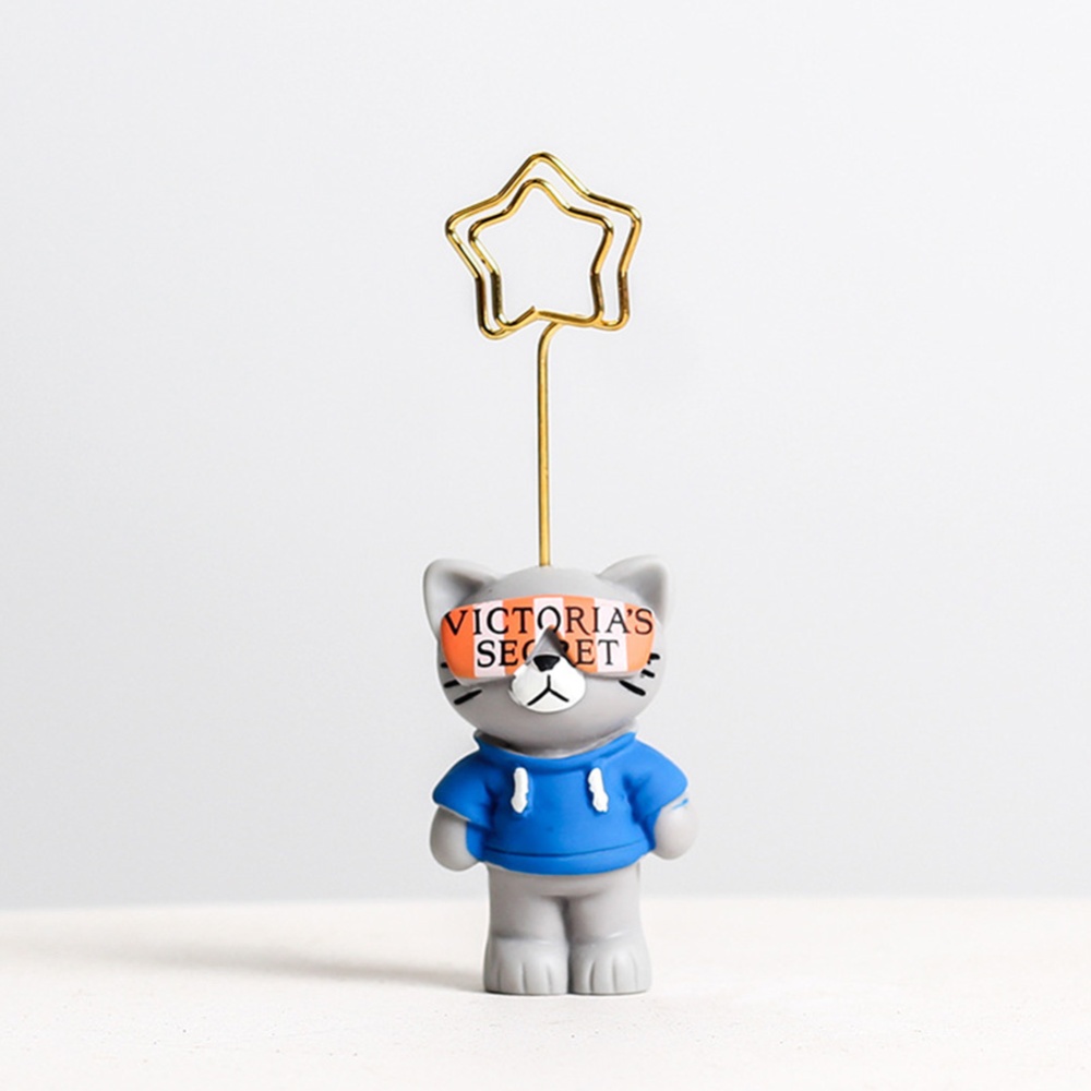 Cute Cartoon Note Holder Clip Card Desktop Message Folder Photo Sunglasses Cat Resin Ornament Crafts cat blue