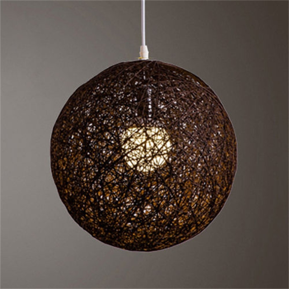 Round Concise Hand-woven Rattan Vine Ball Pendant Lampshade Light Lamp Shades Accessories(15cm Diameter) Red + accessories (lamp holder, wir - Image 3