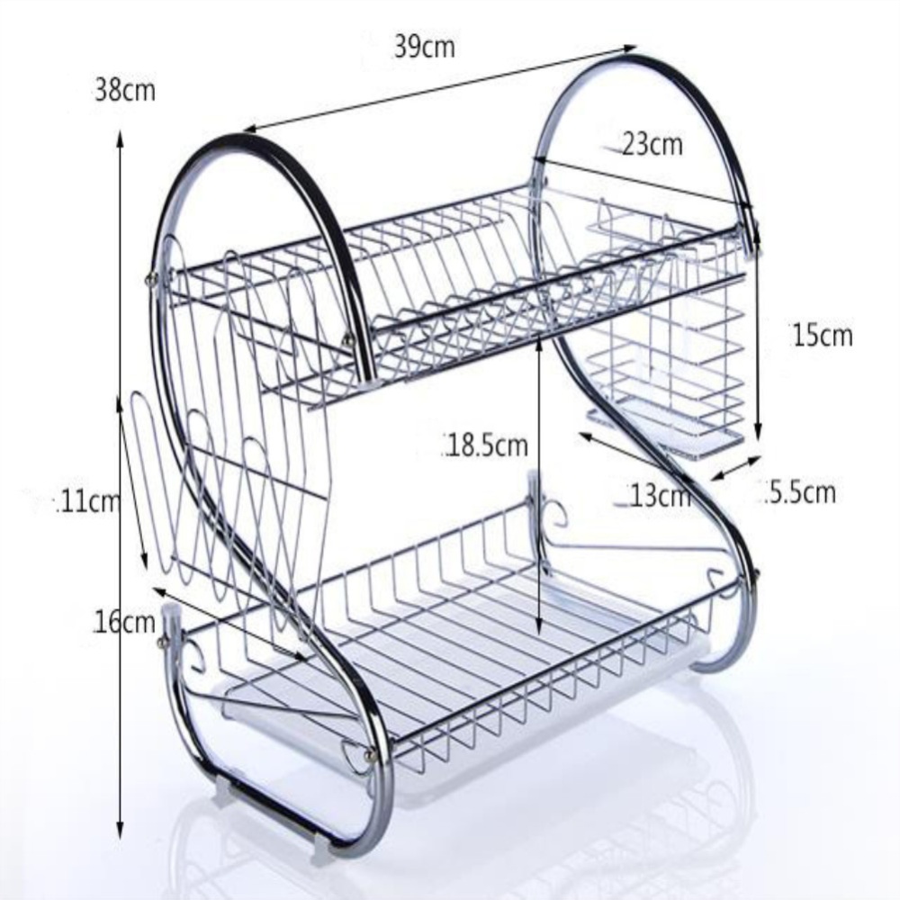 Large Capacity Stainless Steel 2-Layer Dish Drainer Drying Rack for Kitchen Storage - Image 2