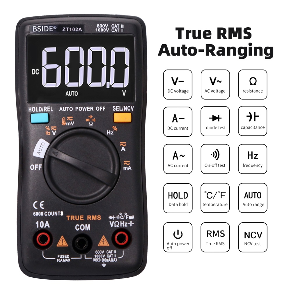 BSIDE ZT102A EBTN LCD Digital Multimeter TRMS AC/DC Voltage Current Temp Ohm Frequency Diode Resistance Capacitance Tester - Image 2