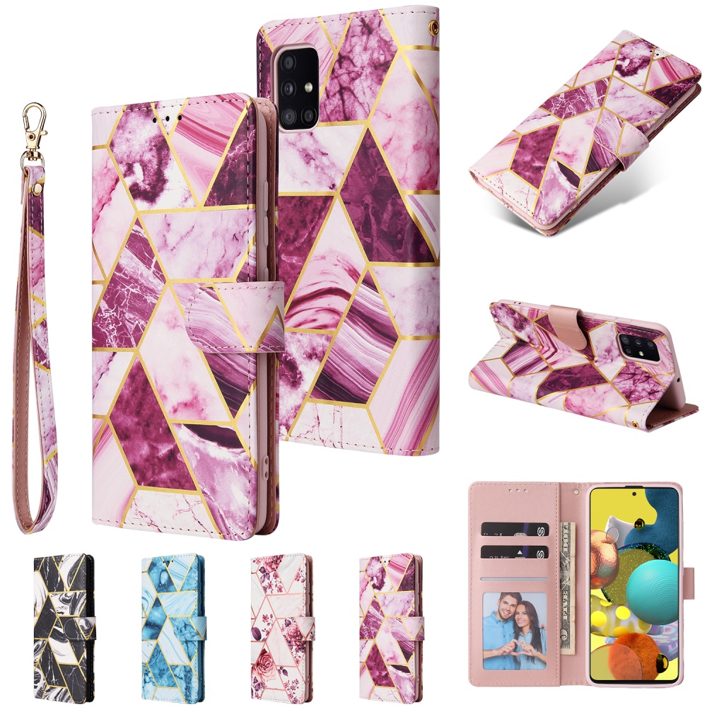 For Samsung A51 5g Mobile Phone Cover Inlay Gold Line Marble Pattern Flip Leather Case black - Image 2