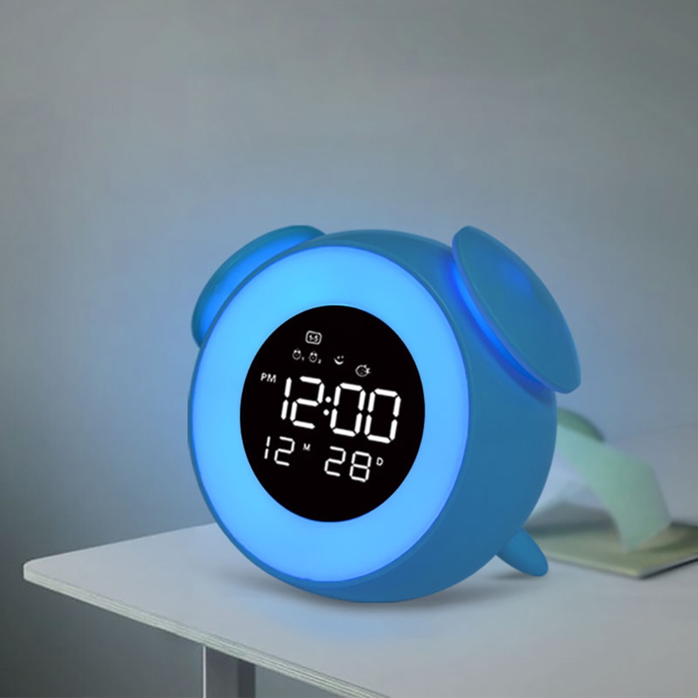 Music LED Alarm Clock Children Night Light Sleep Sounds Machine Cartoon Bedside Lamp blue - Image 2