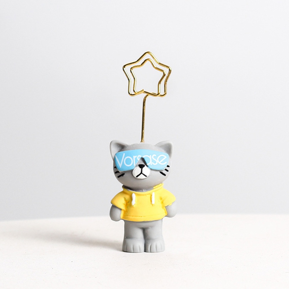 Cute Cartoon Note Holder Clip Card Desktop Message Folder Photo Sunglasses Cat Resin Ornament Crafts cat yellow