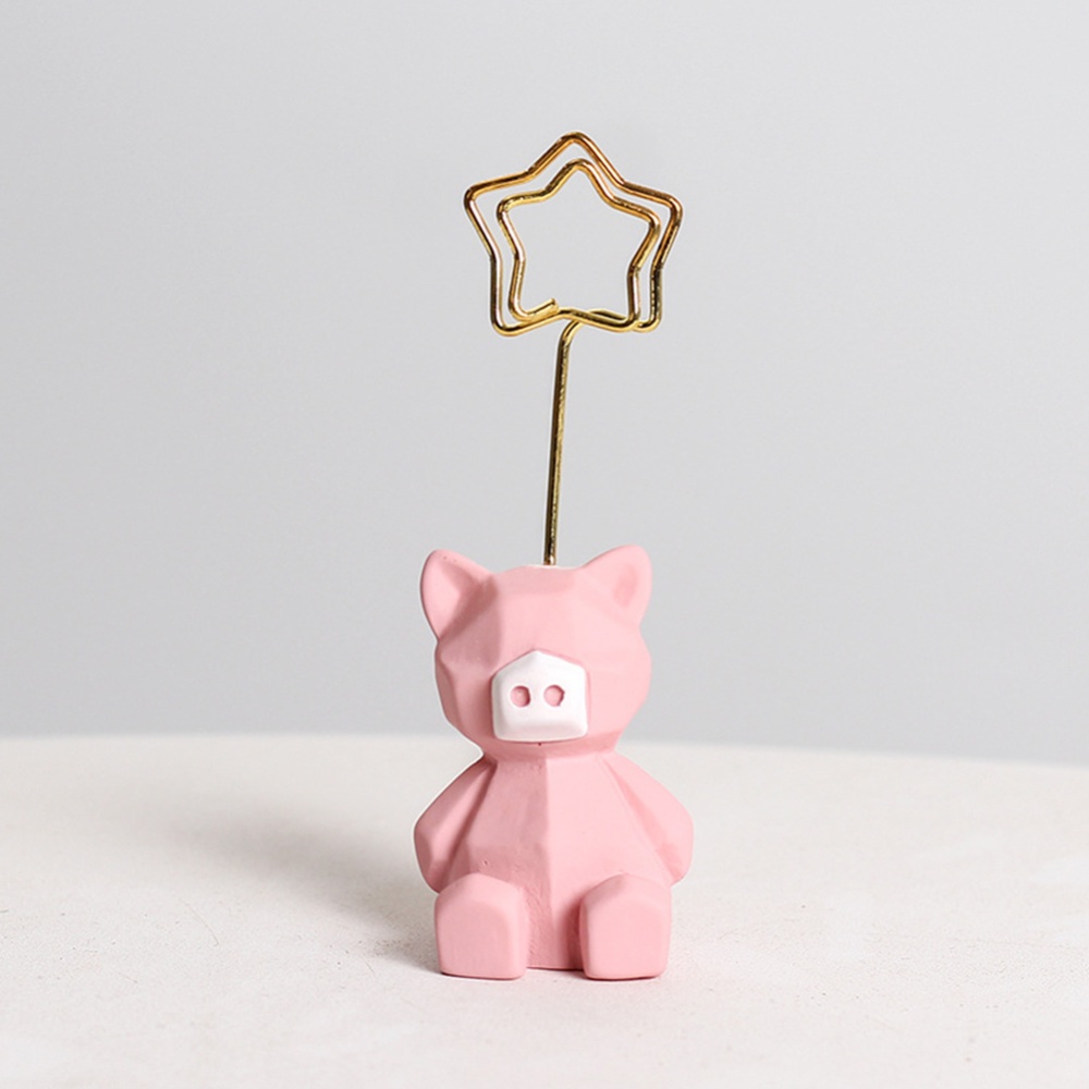 Cute Cartoon Note Holder Clip Card Desktop Message Folder Photo Mini Animals Resin Ornament Crafts Pink pig