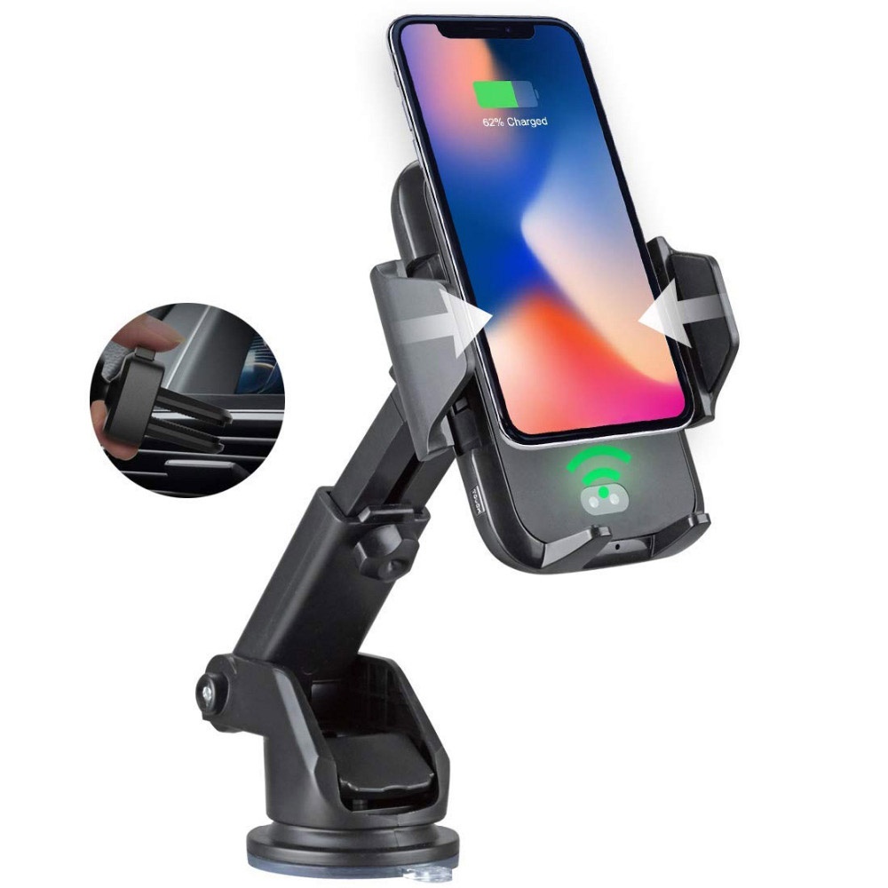 Automatic Infrared QI Wireless Charger Air Vent Car Mount 10W Fast Charging Holder for Phone black - Image 2