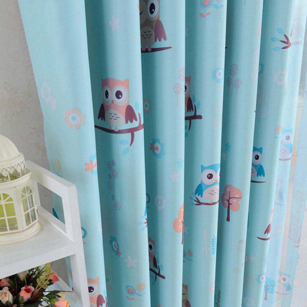 Shading Tulle Window Curtain with Cartoon Owl Pattern for Kids Room Bedroom Living blue (cloth)_100 * 250CM (punching processing) - Image 3