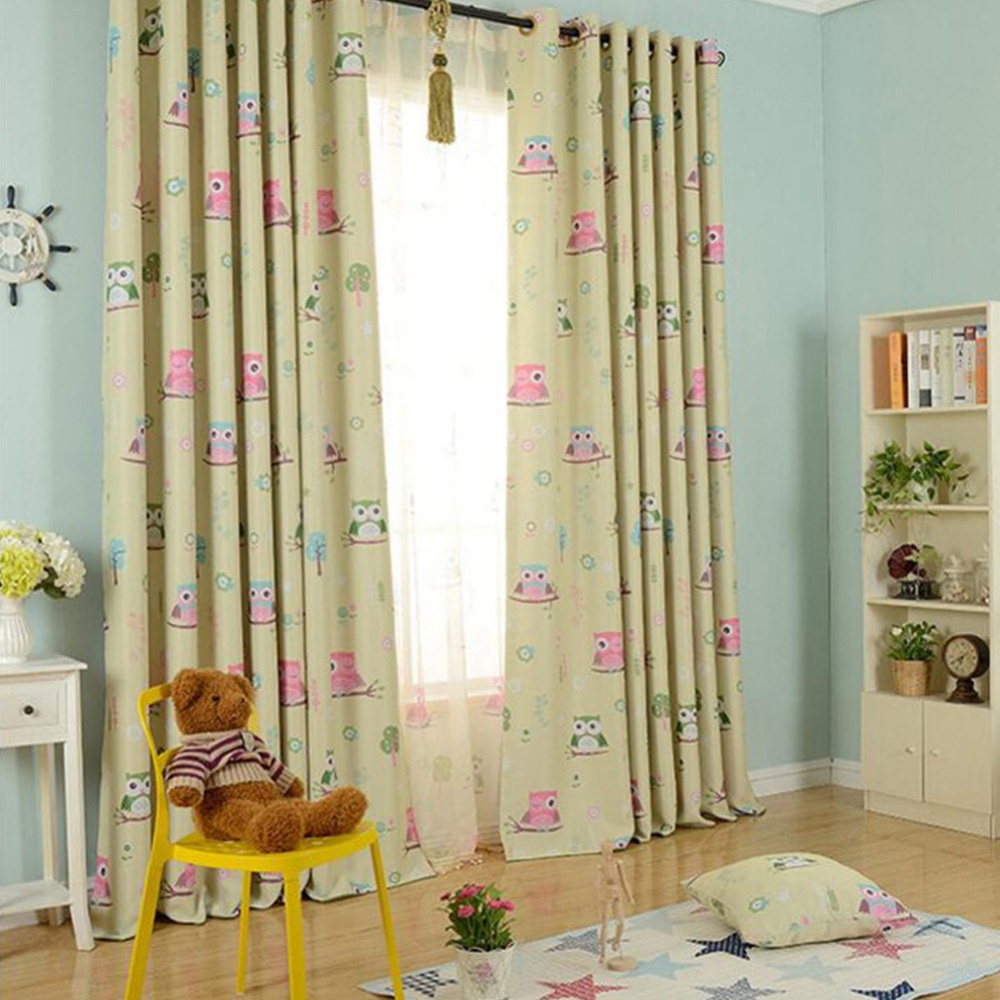 Shading Tulle Window Curtain with Cartoon Owl Pattern for Kids Room Bedroom Living blue (cloth)_100 * 250CM (punching processing) - Image 2