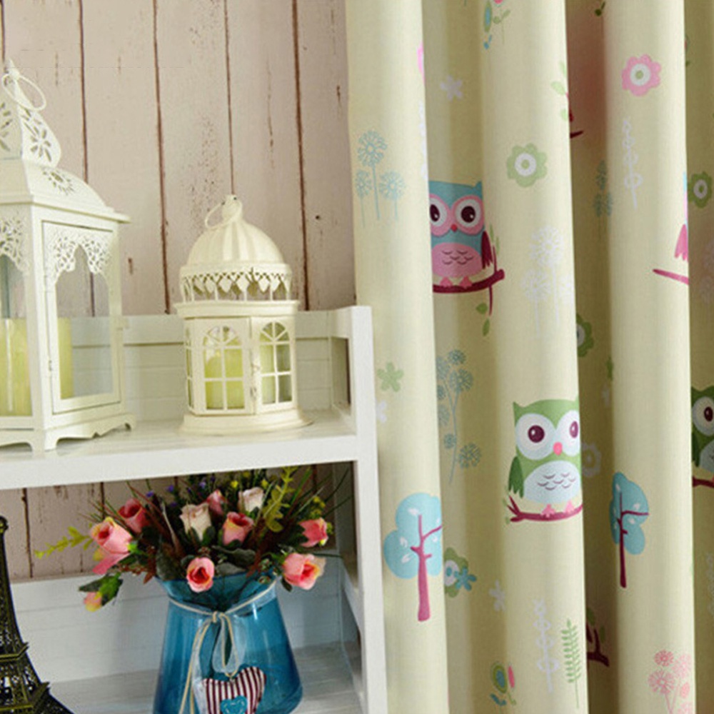 Shading Tulle Window Curtain with Cartoon Owl Pattern for Kids Room Bedroom Living yellow (cloth)_100 * 250CM (punching processing) - Image 3