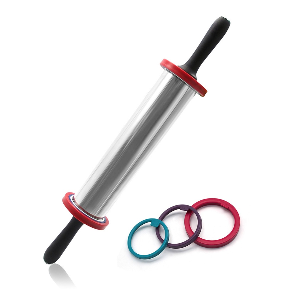Stainless Steel Rolling Pin with Thickness Rings Large Duty Adjustable Roller