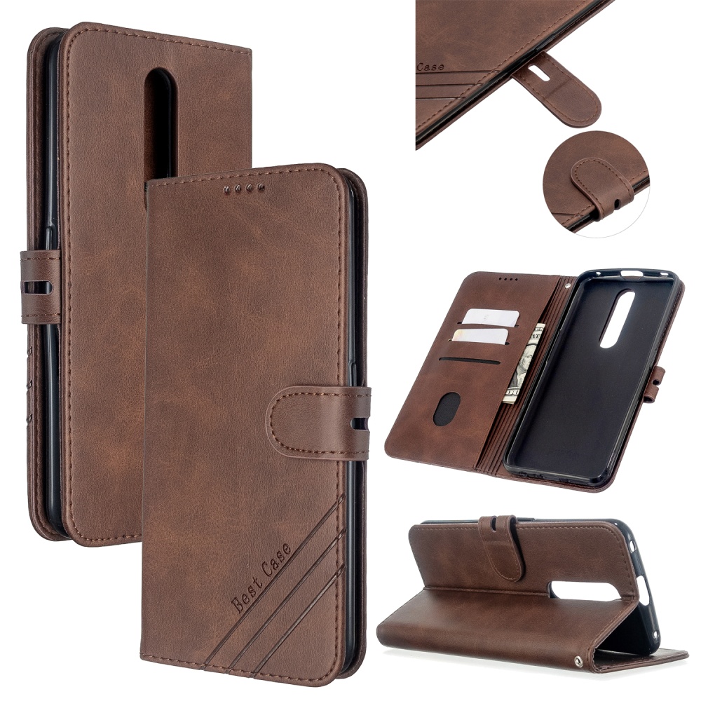 For OPPO F11/F11 Pro Case Soft Leather Cover with Denim Texture Precise Cutouts Wallet Design Buckle Closure Smartphone Shell brown - Image 2