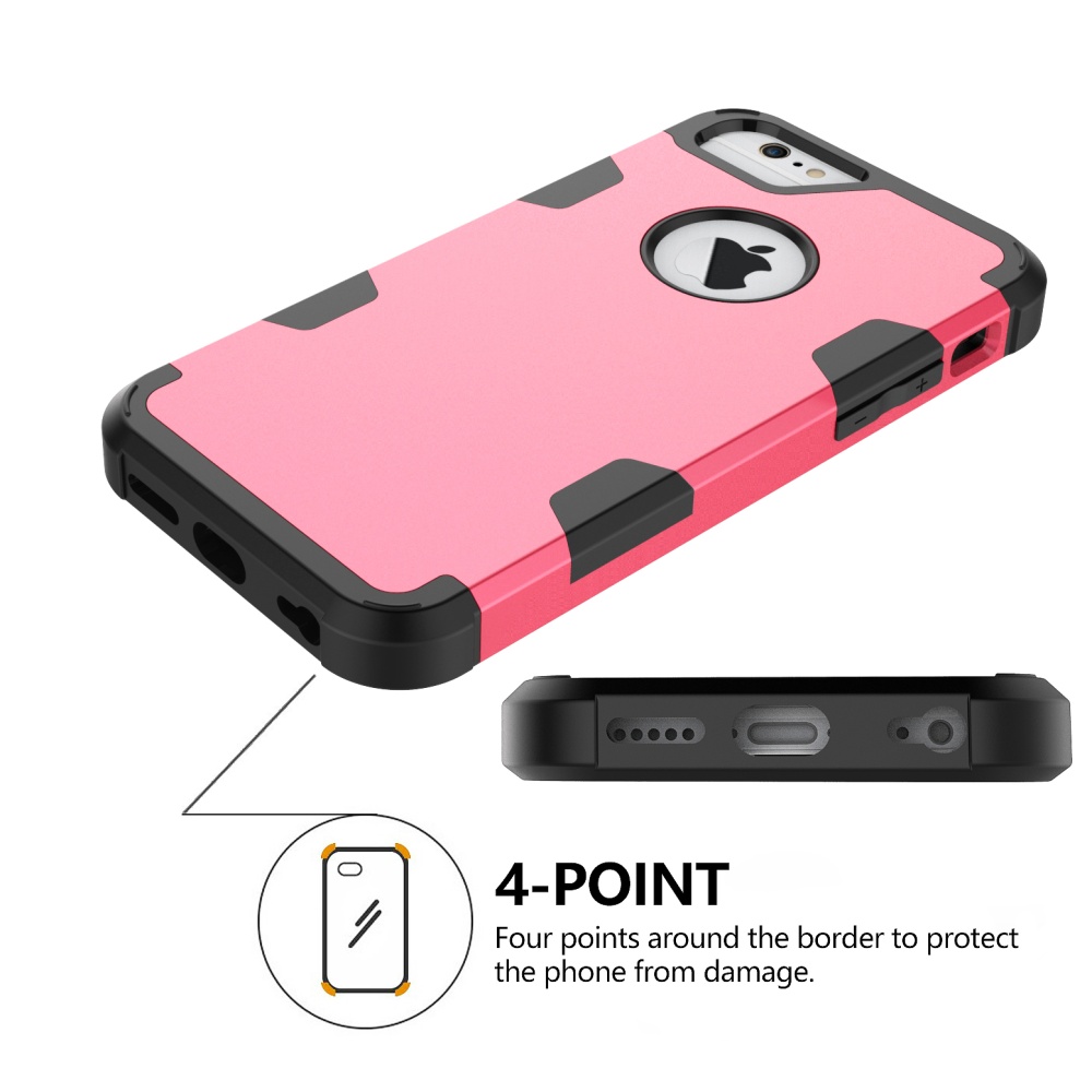 For iPhone 6/6S PC+ Silicone 2 in 1 Hit Color Tri-proof Shockproof Dustproof Anti-fall Protective Cover Back Case Rose red + black - Image 2