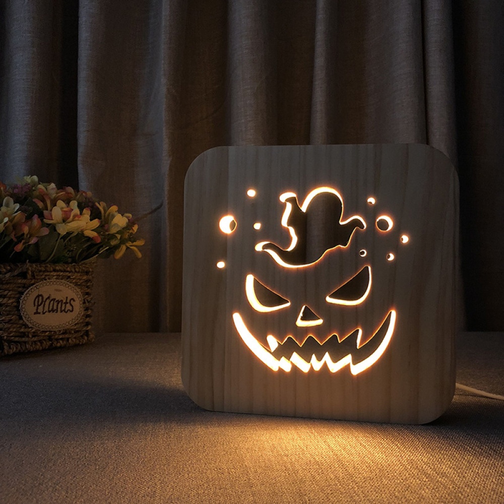 Pumpkin Wooden Lamp Kids Bedroom Decoration Warm Light LED USB Night For Children Gift White - Image 2