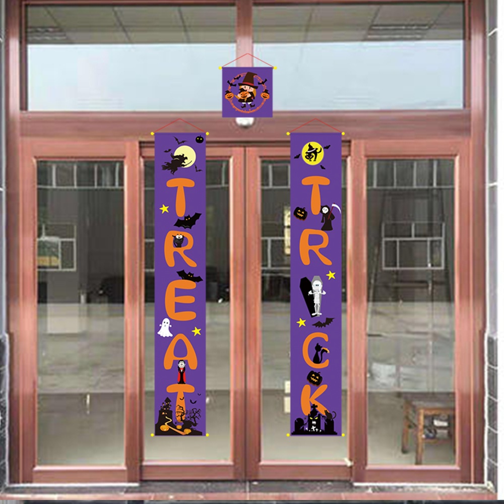 3Pcs/Set Trick or Treat Printing Door Curtain Porch Sign Halloween Decoration yellow - Image 2