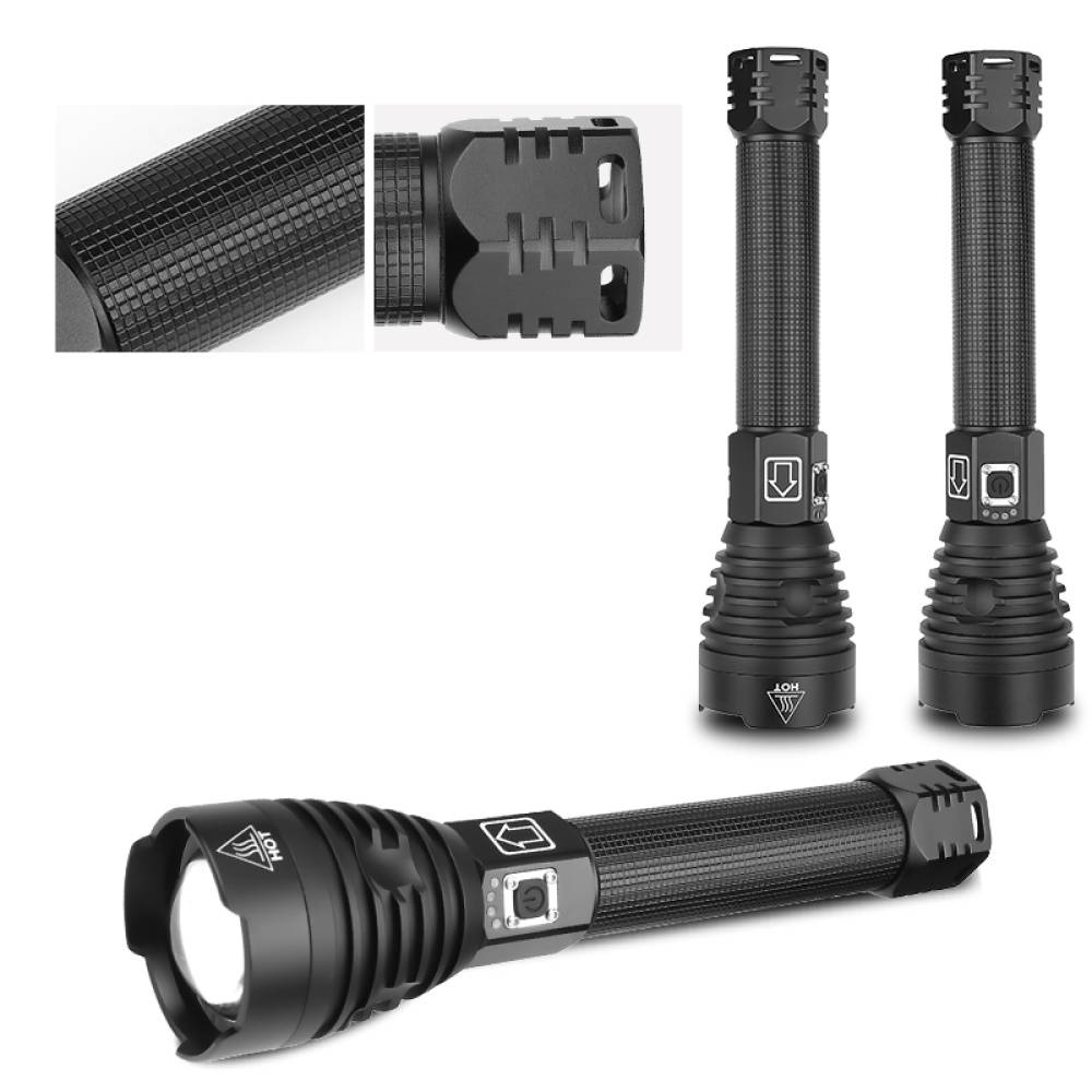 XHP90 LED 3Modes Dimming High Brightness Flashlight USB Charging black_1909 - Image 2