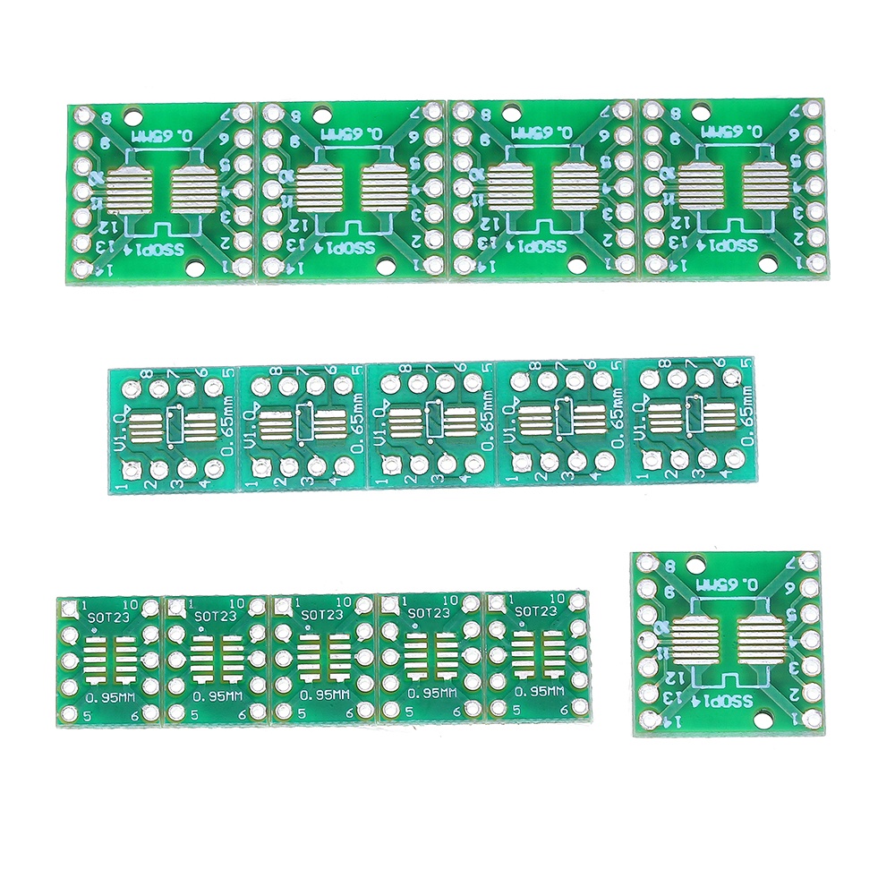 7value*5pcs PCB Board Kit SMD Turn To DIP SOP MSOP SSOP TSSOP SOT23 8 10 14 16 20 24 28 SMT green - Image 3