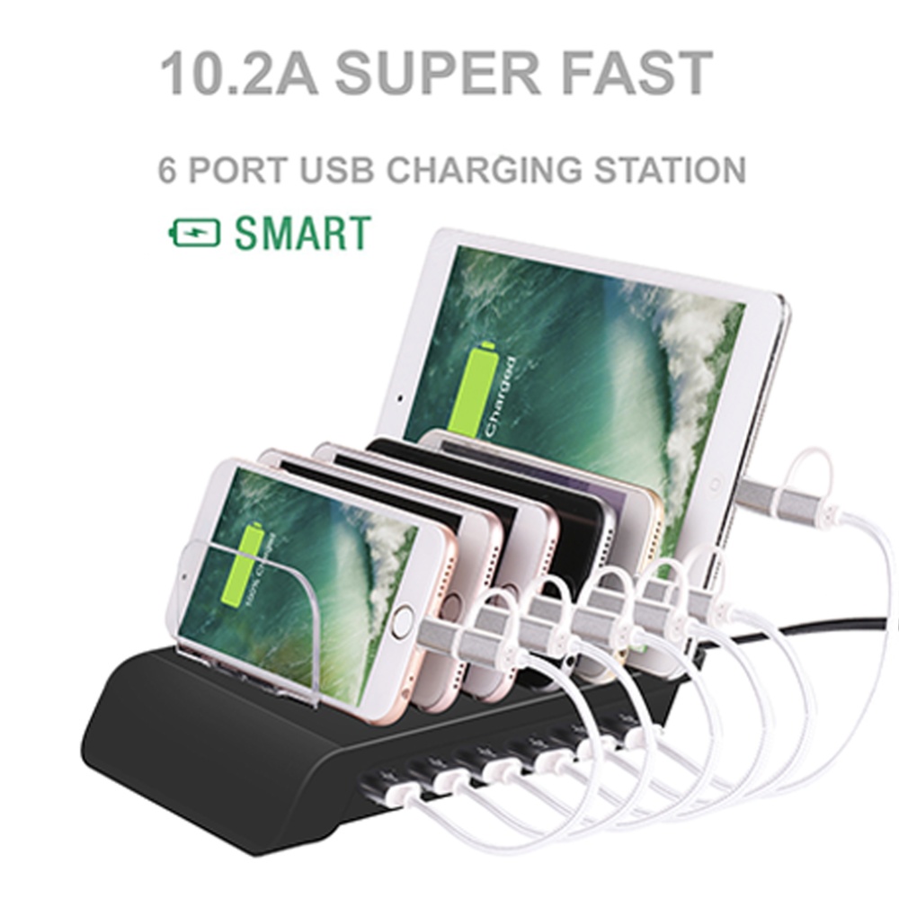 10.2A 6 Port USB Charging Station Universal Desktop Tablet & Smartphone Multi-device Hub Dock for Galaxy Silver - Image 2