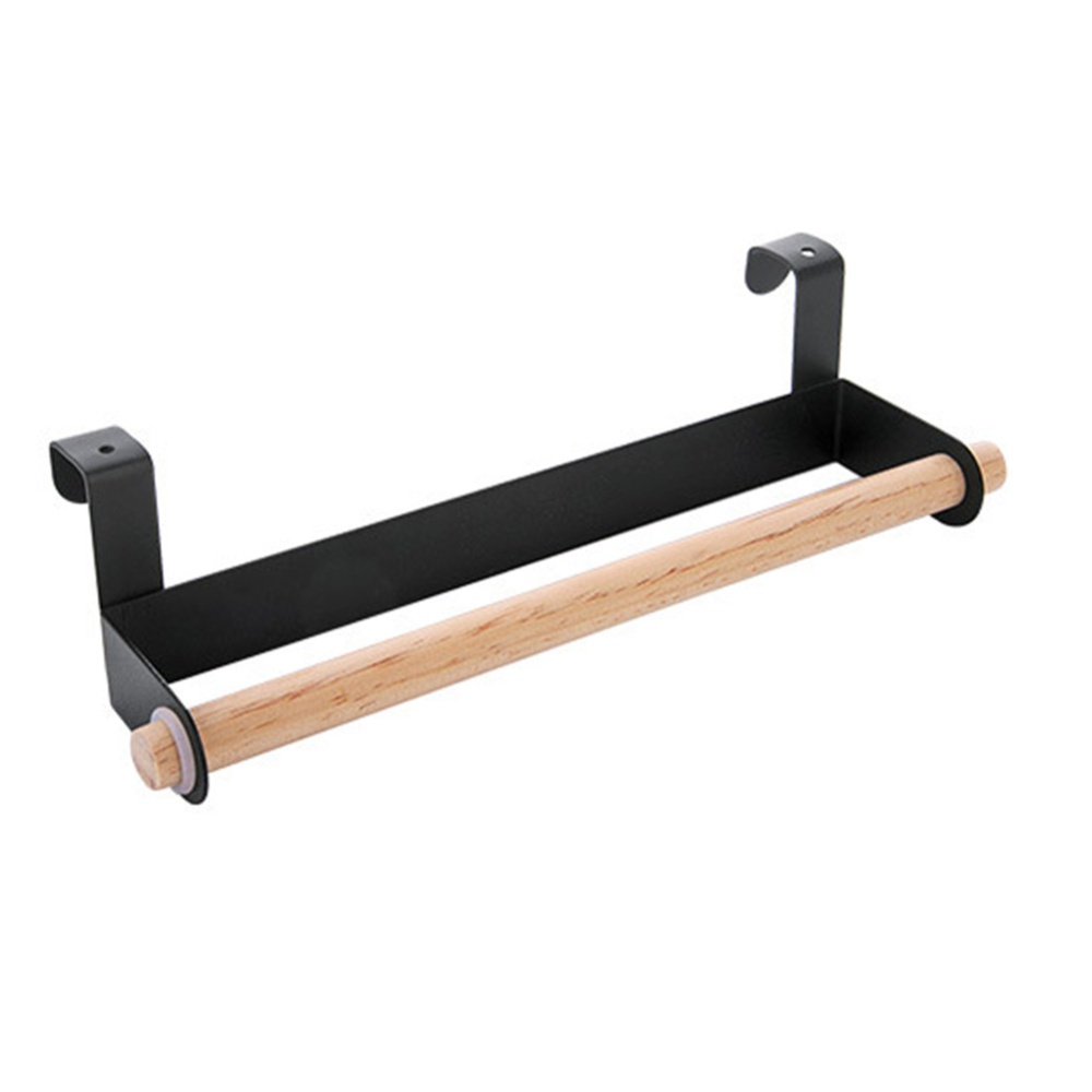 Single Iron Rod Wall Hanging Rack for Bathroom Toilet Roll Paper Kitchen Door Towel Holder back black