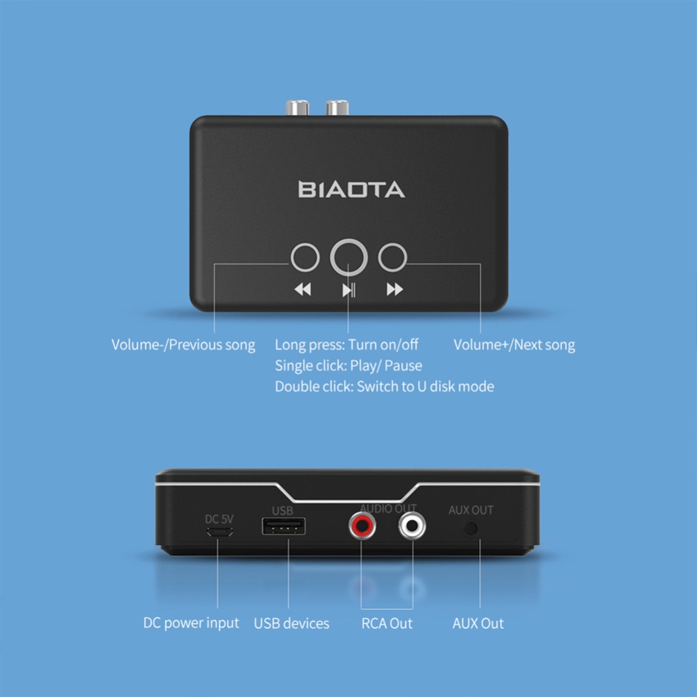 Wireless Adapter Bluetooth-compatible Audio Receiver Upgrade Lossless Sound Quality Car Hands-free Long Battery Life Aux black