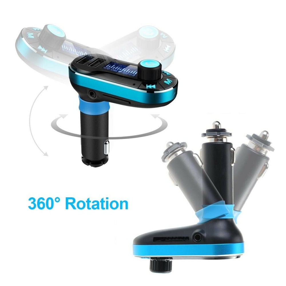 Bluetooth mp3 Car FM Transmitter MP3 Player Radio Adapter Kit USB Charger 2 Outlets blue - Image 2