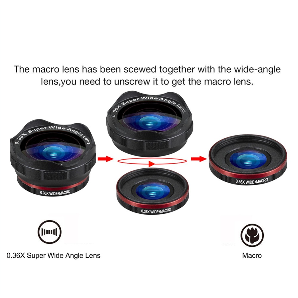 Phone Camera Zoom Lens Kit for iOS Android Smartphones, 5 in 1 HD 180° Fisheye Lens, 0.36X Wide Angle 15X Macro and 12X Telephoto Tablet PC - Image 2