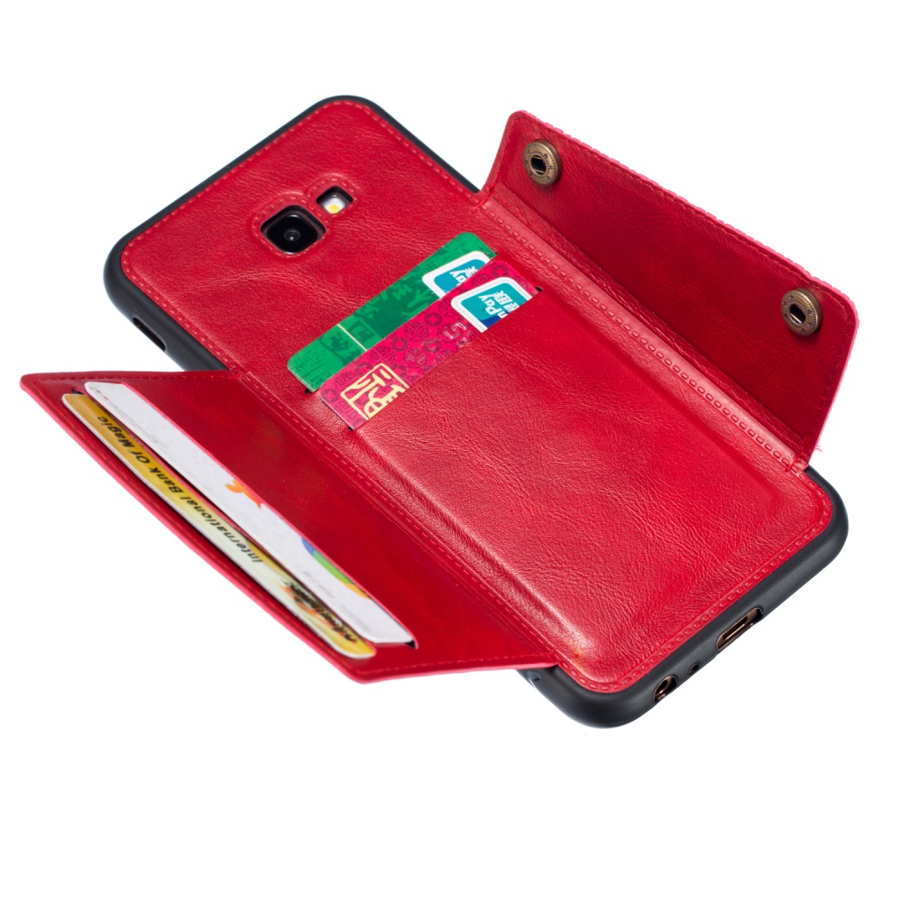 For Samsung J4 PLUS PU Protective Phone Back Case with Card Slot Bracket red - Image 2