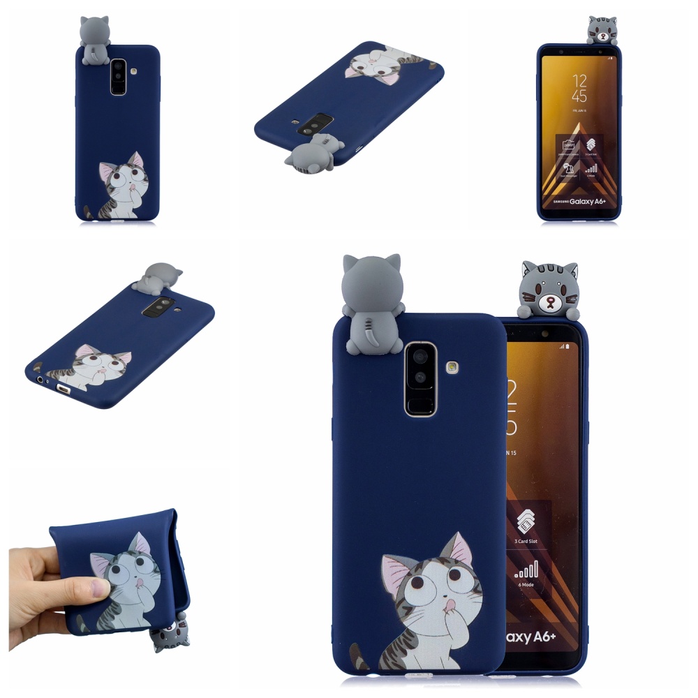 For Samsung A6 plus 2018 3D Cartoon Lovely Coloured Painted Soft TPU Back Cover Non-slip Shockproof Full Protective Case big face cat - Image 2