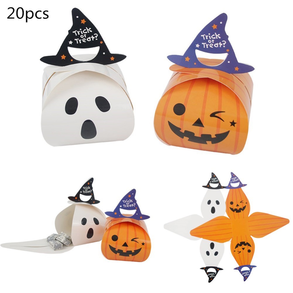 20Pcs Halloween Candy Box Trick or Treat Ghost/Pumpkin for Cookies Cake Decorations Party Supplies white - Image 2