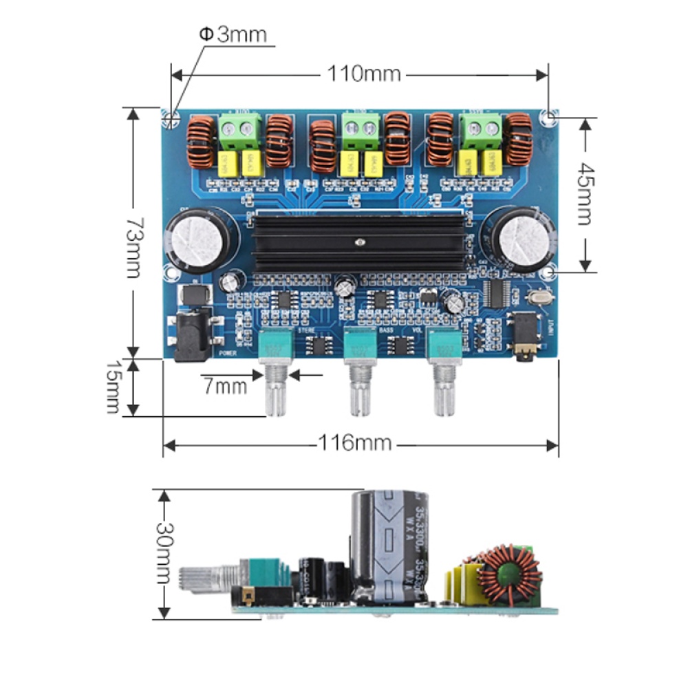 Bluetooth 5.0 TPA3116D2 Digital Power Amplifier Board 2.1 Channel 2*50W+100W Stereo Audio Class D Bass Subwoofer blue - Image 2