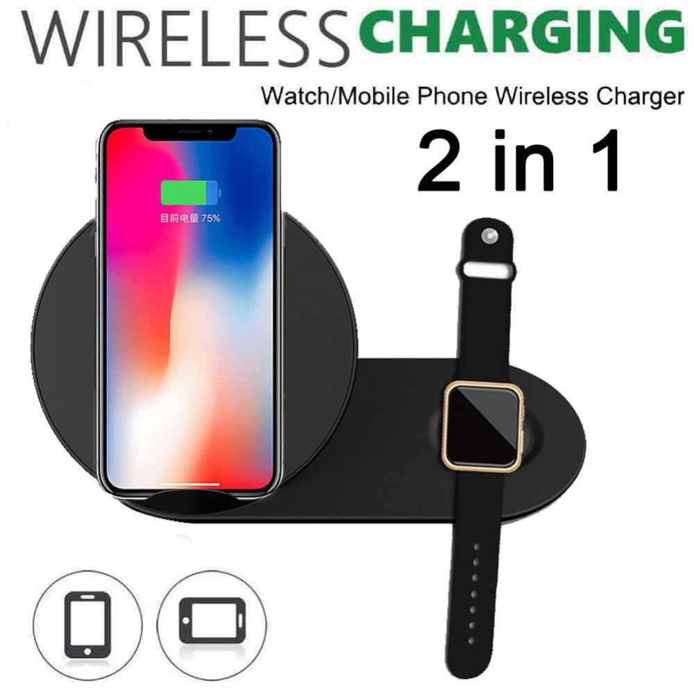 2 in 1 Portable Ultrathin Safe Stand Wireless Charger Fast Charging for Cell Phone Watch white - Image 2